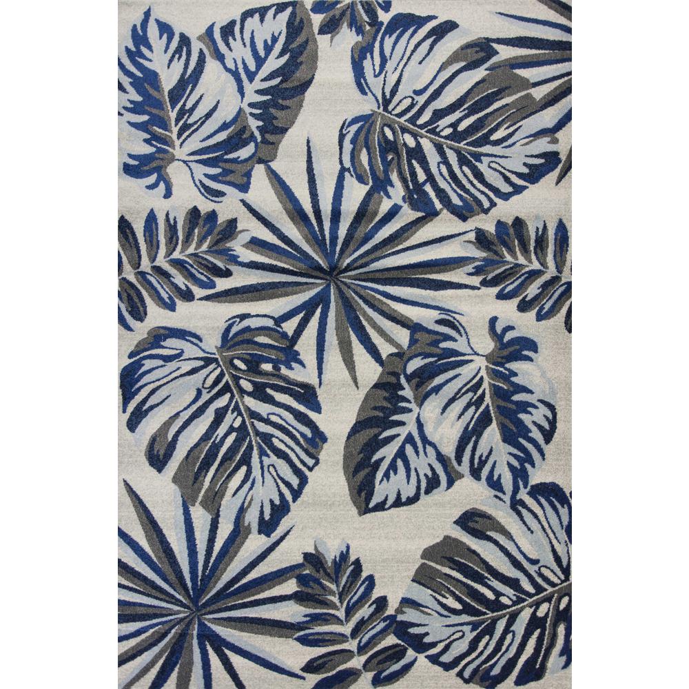 8'x11' Grey Blue Machine Woven Oversized Tropical Leaves Indoor Area Rug - 349846. Picture 1