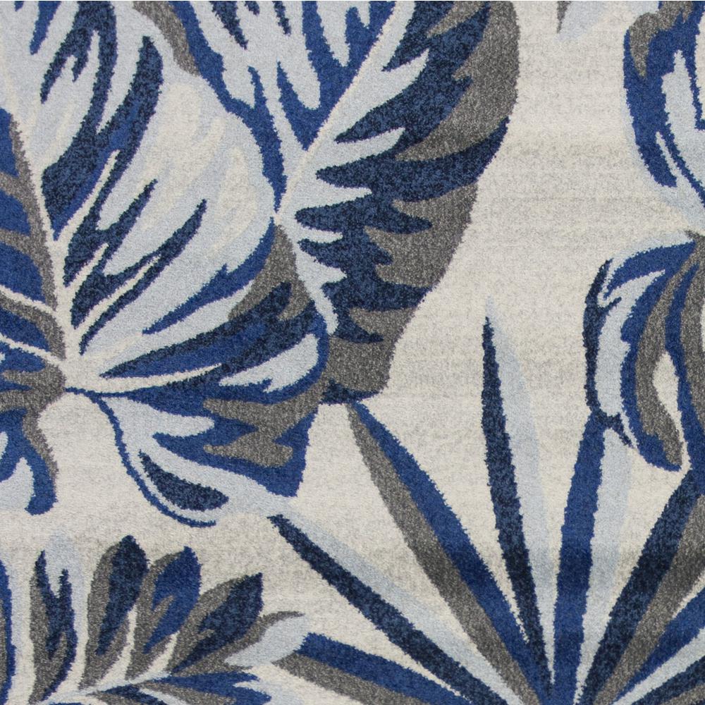 8'x11' Grey Blue Machine Woven Oversized Tropical Leaves Indoor Area Rug - 349846. Picture 3