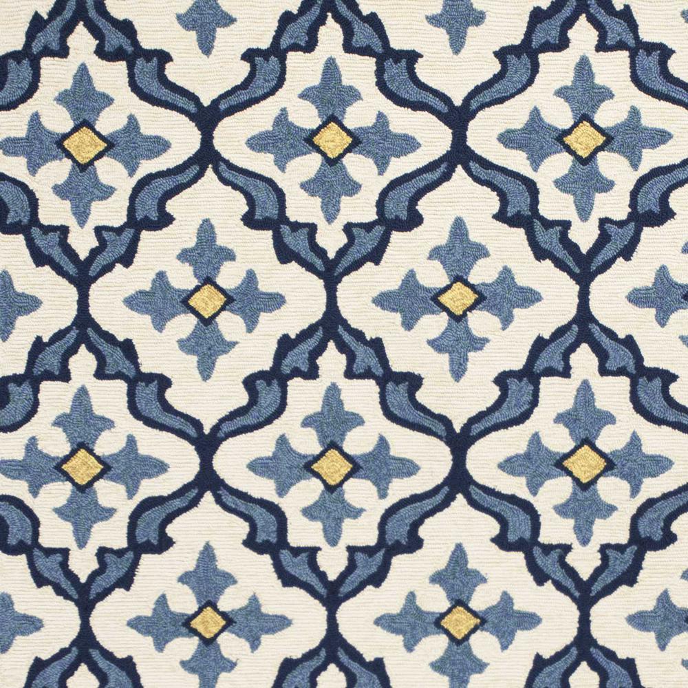 8'x10' Ivory Blue Hand Woven UV Treated Quatrefoil Indoor Outdoor Area Rug - 349918. Picture 3