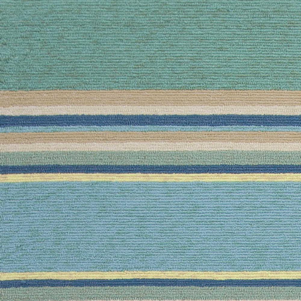 8'x10' Ocean Blue Hand Hooked UV Treated Awning Stripes Indoor Outdoor Area Rug - 349926. Picture 3