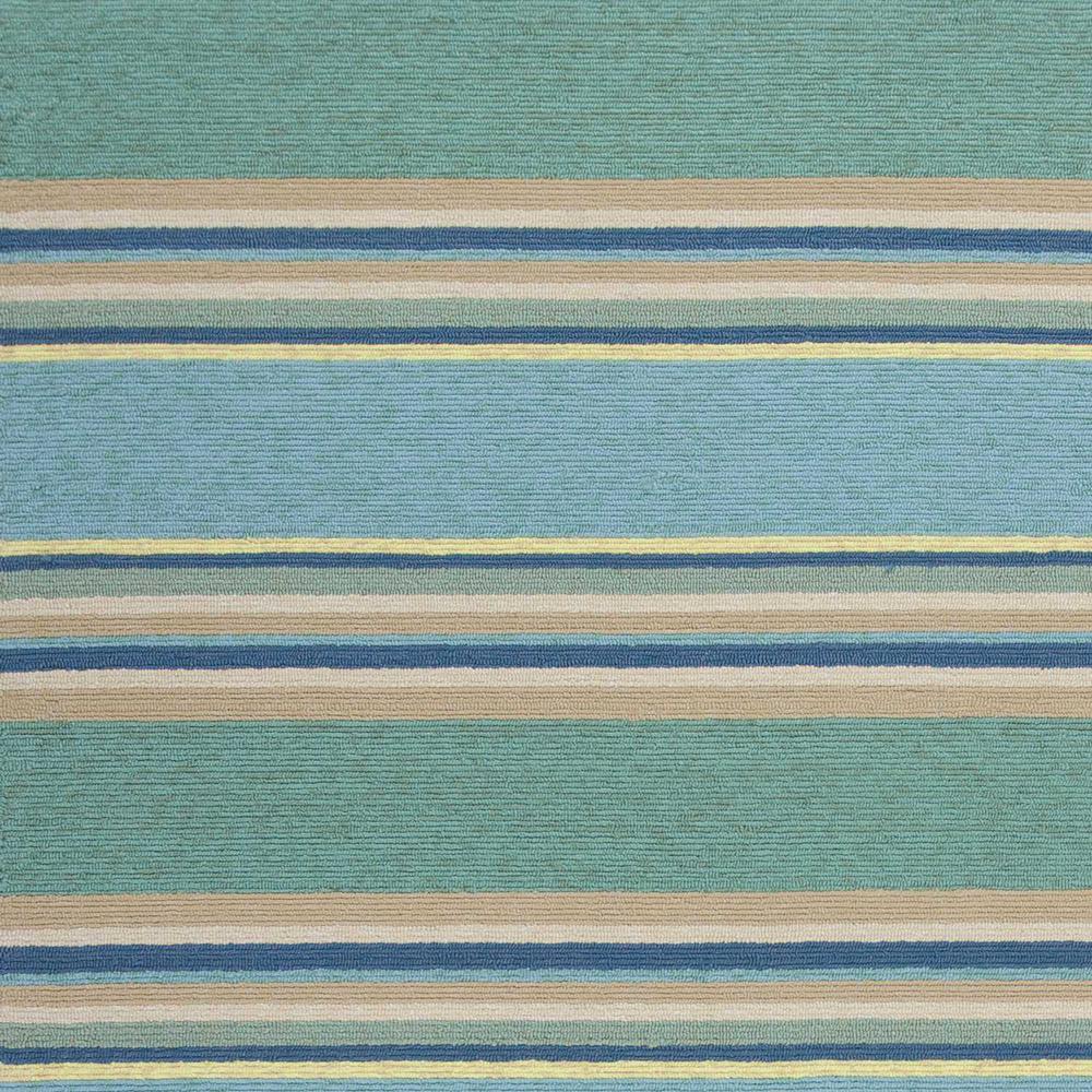 8'x10' Ocean Blue Hand Hooked UV Treated Awning Stripes Indoor Outdoor Area Rug - 349926. Picture 4
