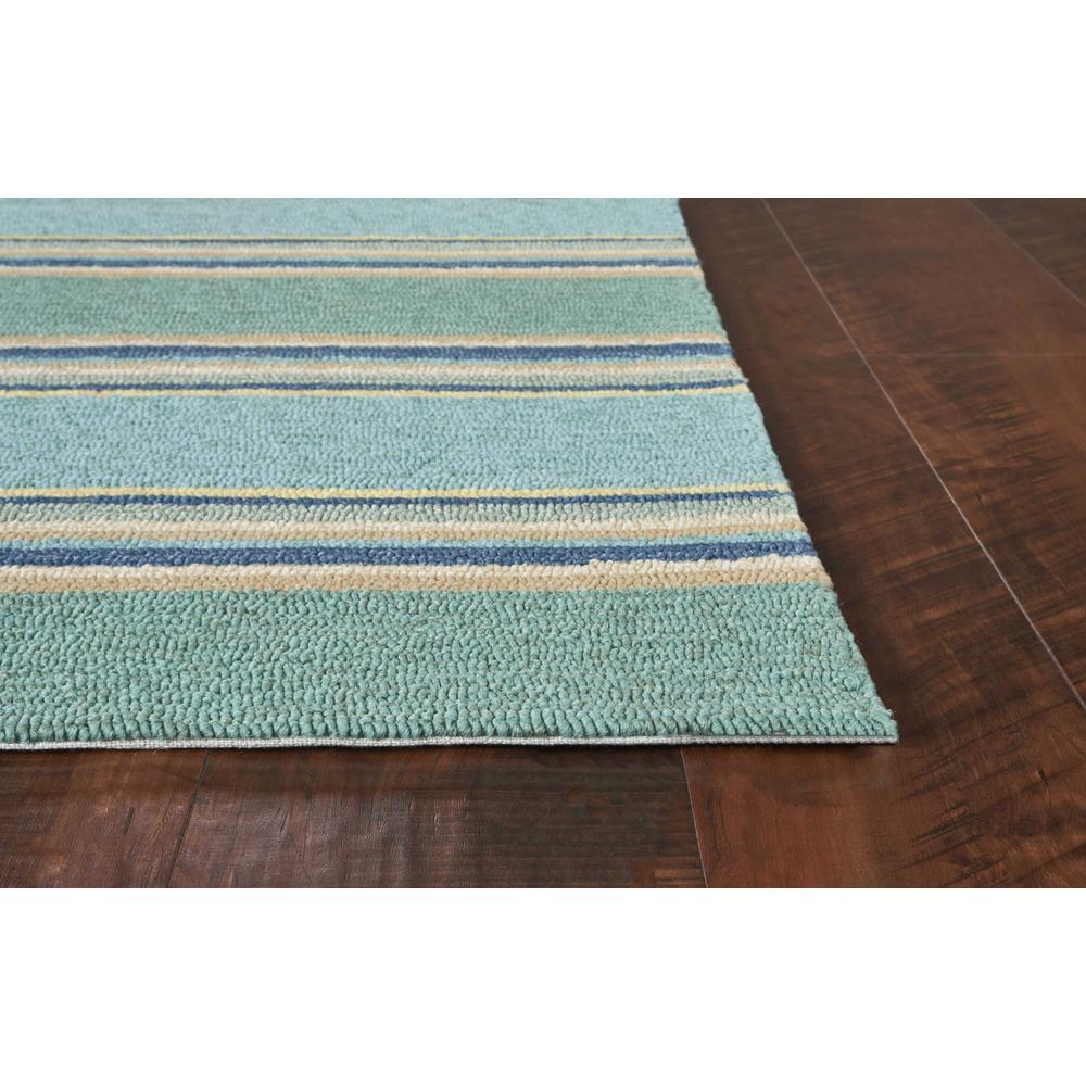 8'x10' Ocean Blue Hand Hooked UV Treated Awning Stripes Indoor Outdoor Area Rug - 349926. Picture 5