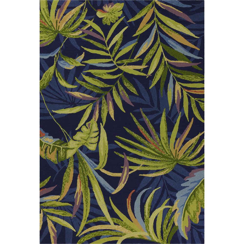 8'x10' Ink Blue Hand Hooked UV Treated Oversized Tropical Leaves Indoor Outdoor Area Rug - 349931. Picture 1