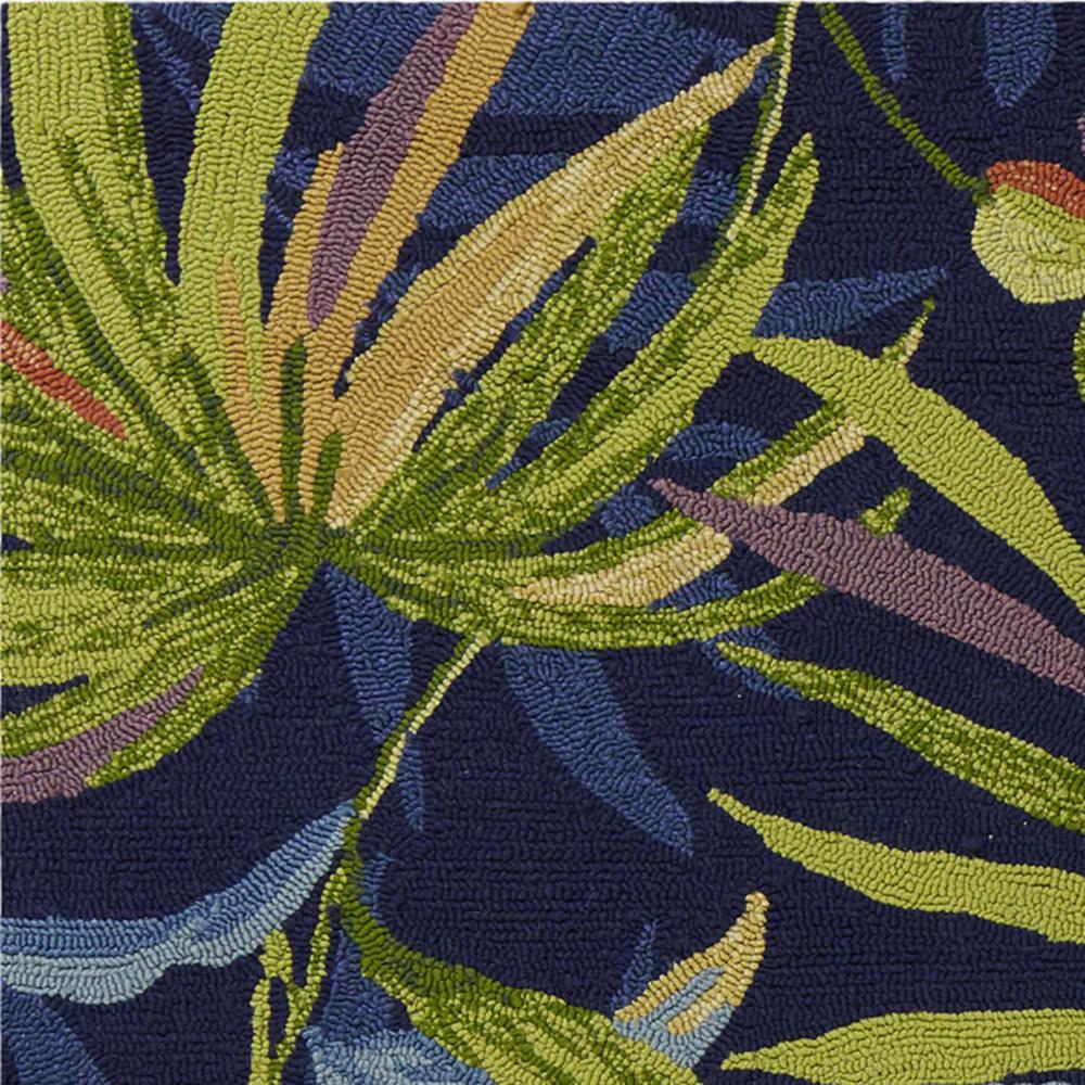 8'x10' Ink Blue Hand Hooked UV Treated Oversized Tropical Leaves Indoor Outdoor Area Rug - 349931. Picture 2