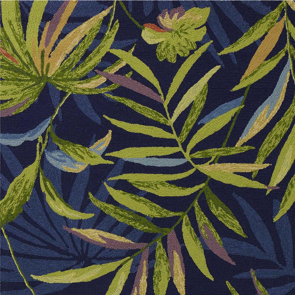 8'x10' Ink Blue Hand Hooked UV Treated Oversized Tropical Leaves Indoor Outdoor Area Rug - 349931. Picture 3
