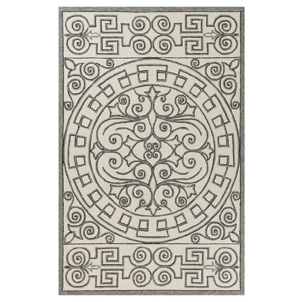 8'x10' Ivory Grey Hand Woven UV Treated Greek Key Medallion Indoor Outdoor Area Rug - 349933. Picture 1