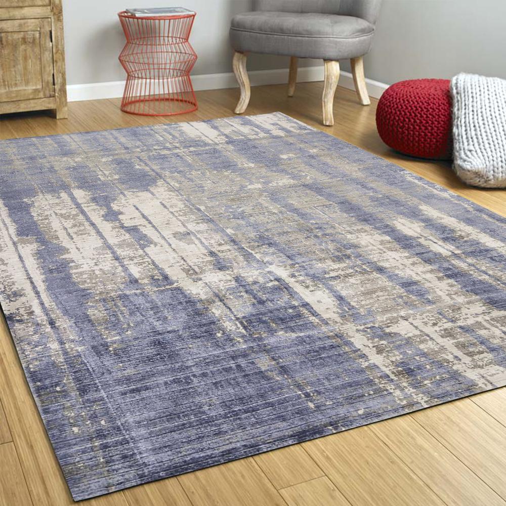 5'x7' Grey Blue Hand Loomed Abstract Brushstroke Indoor Area Rug - 350031. Picture 5