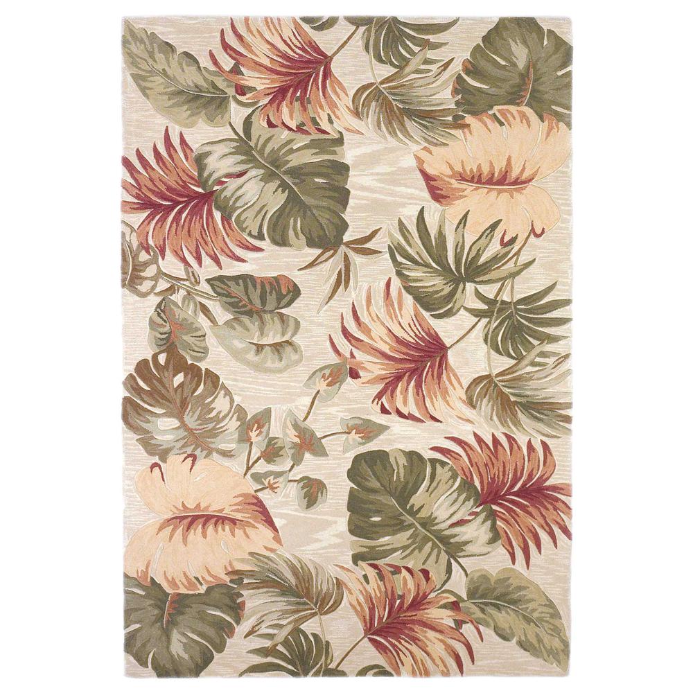 5'x8' Beige Hand Tufted Tropical Leaves Indoor Area Rug - 350044. Picture 1