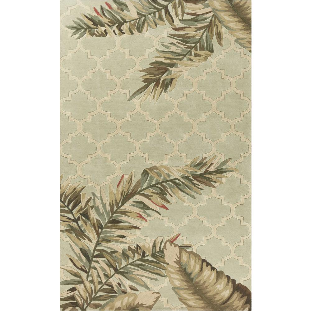 5'x8' Sage Green Hand Tufted Tropical Quatrefoil Indoor Area Rug - 350046. Picture 1