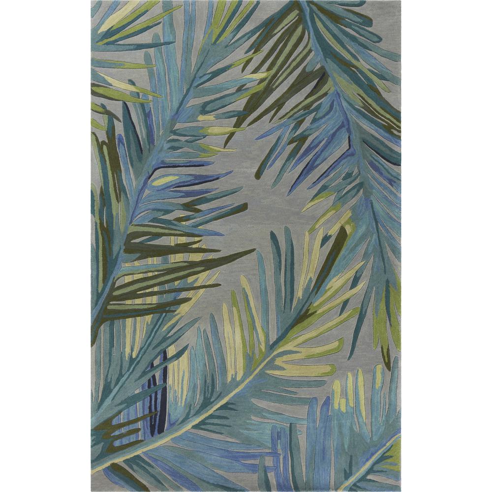 5'x8' Grey Blue Hand Tufted Tropical Palms Indoor Area Rug - 350048. Picture 1