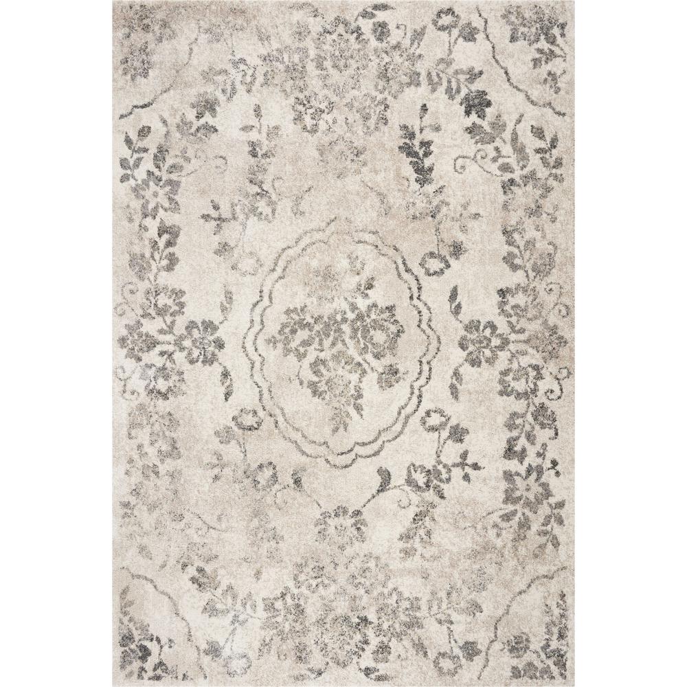 8'x10' Grey Machine Woven Distressed Floral Traditional Indoor Area Rug - 350055. Picture 1