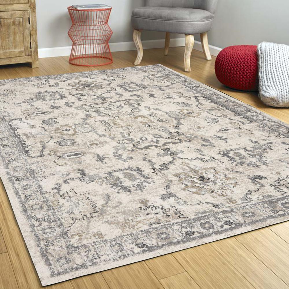8'x10' Ivory Machine Woven Distressed Floral Traditional Indoor Area Rug - 350057. Picture 5