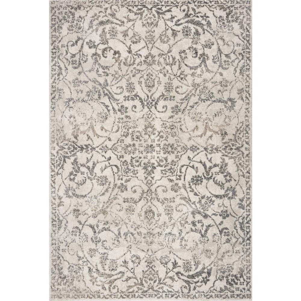 8'x10' Ivory Machine Woven Distressed Floral Vines Indoor Area Rug - 350059. Picture 1