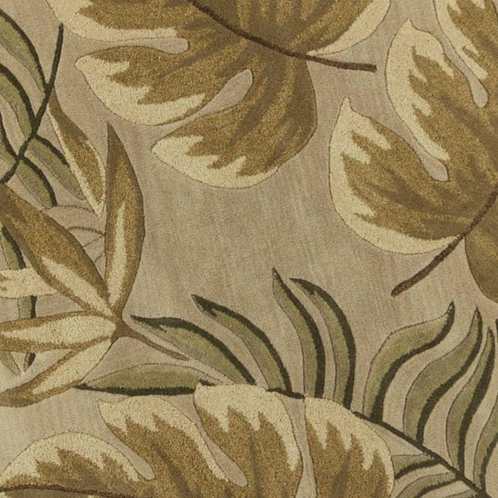 8' Sand Beige Hand Tufted Tropical Leaves Round Indoor Area Rug - 350149. Picture 3