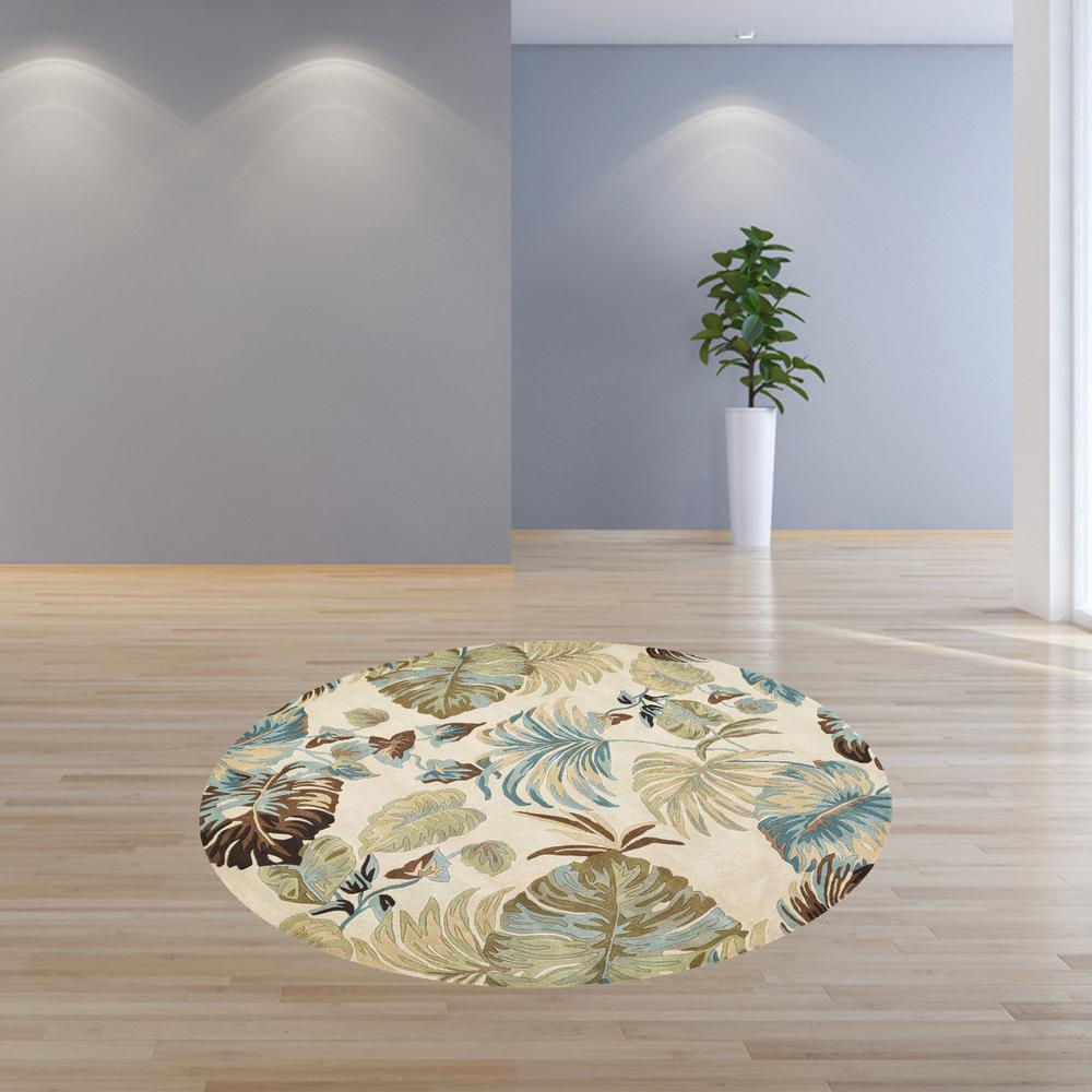 7' Round Wool Ivory or Blue Area Rug - 350156. Picture 4