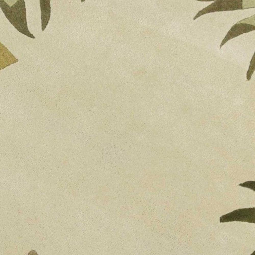 8' Ivory Hand Tufted Bordered Tropical Leaves Round Indoor Area Rug - 350158. Picture 2