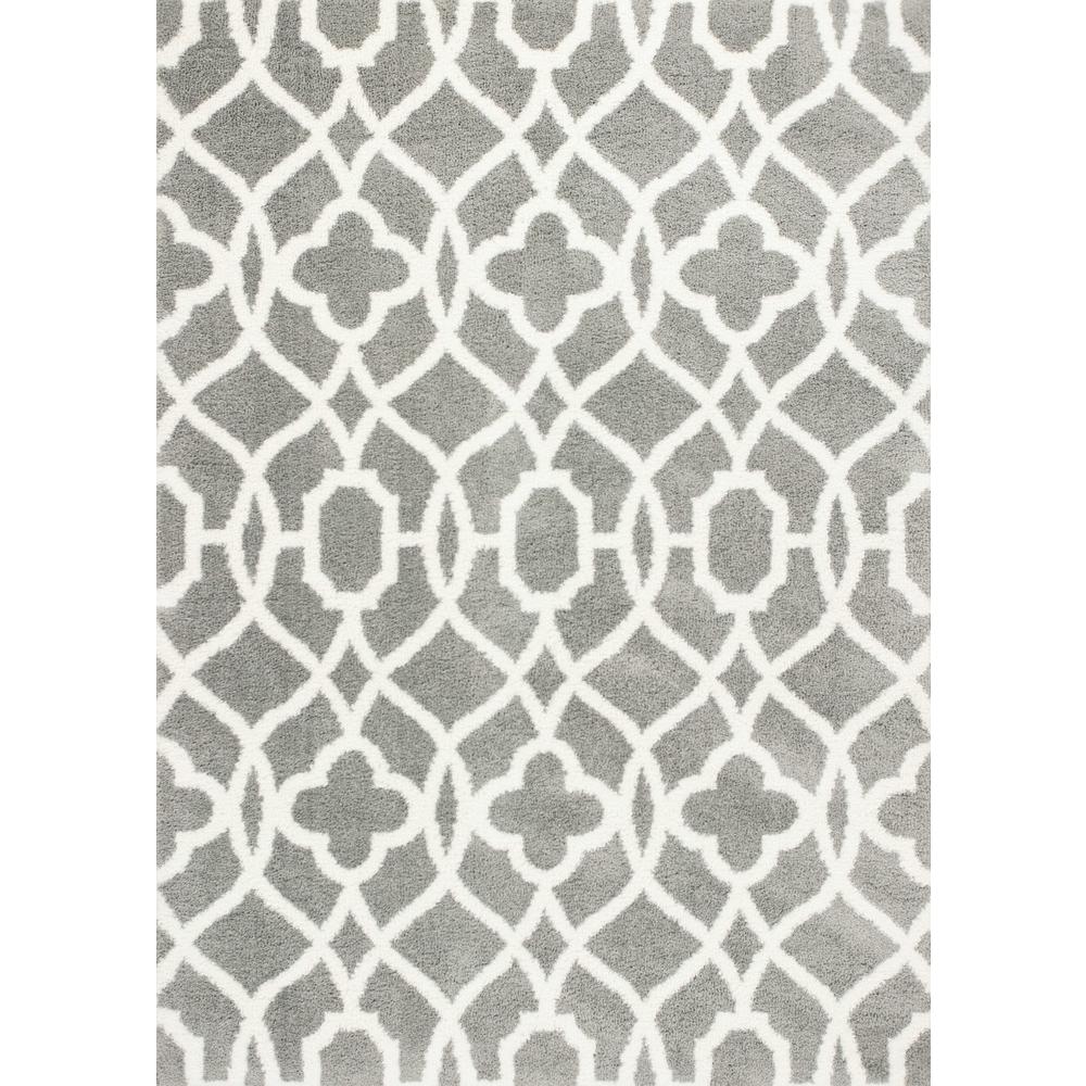 8'x11' Grey Ivory Machine Woven Ogee Indoor Shag Area Rug - 350186. The main picture.