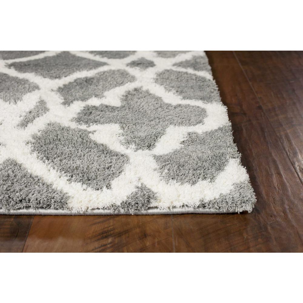 8'x11' Grey Ivory Machine Woven Ogee Indoor Shag Area Rug - 350186. Picture 4