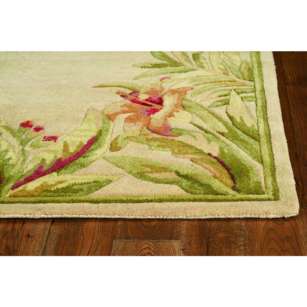 8' Ivory Hand Tufted Bordered Tropical Flowers Round Indoor Area Rug - 350215. Picture 3