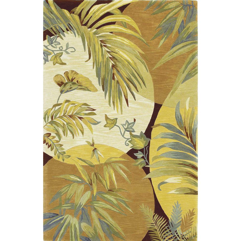 8'x10' Coral Red Ivory Hand Tufted Tropical Leaves Indoor Area Rug - 350312. Picture 1
