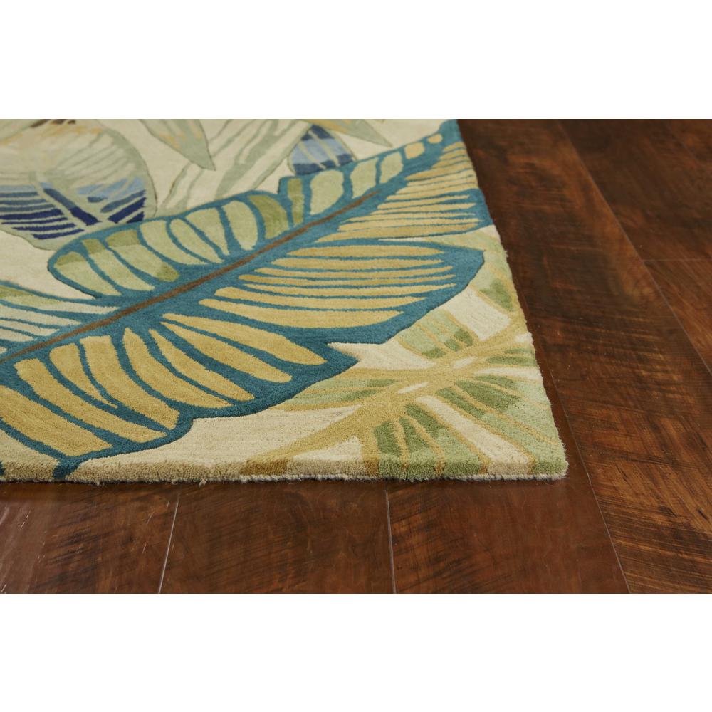 8'x10' Ivory Teal Hand Tufted Tropical Leaves Indoor Area Rug - 350322. Picture 2