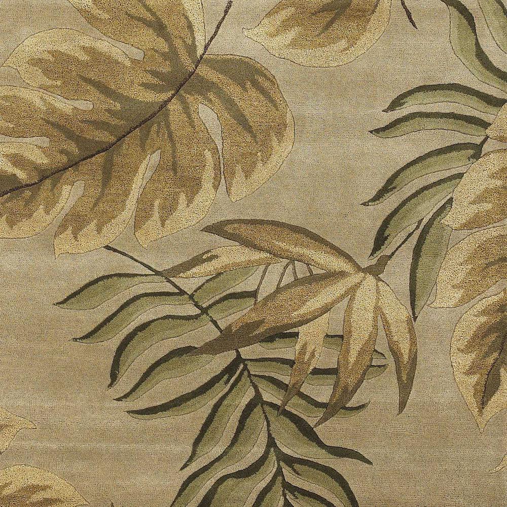 8'x11' Sand Beige Hand Tufted Tropical Leaves Indoor Area Rug - 350334. Picture 2