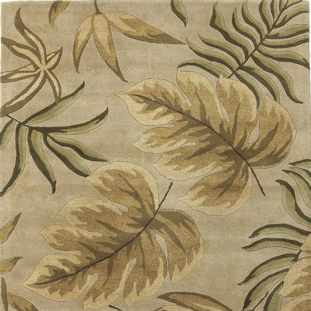 8'x11' Sand Beige Hand Tufted Tropical Leaves Indoor Area Rug - 350334. Picture 3