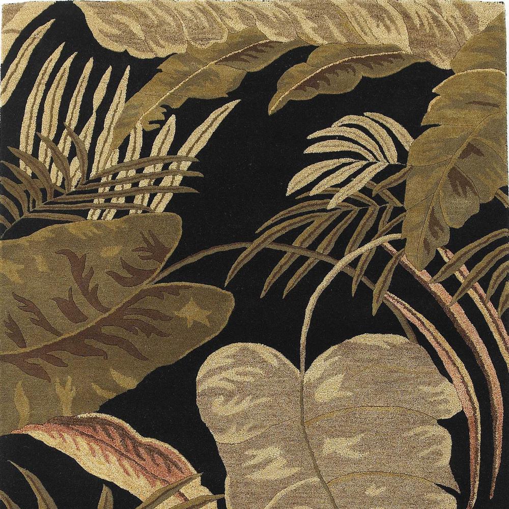 8'x11' Midnight Black Hand Tufted Tropical Leaves Indoor Area Rug - 350336. Picture 1