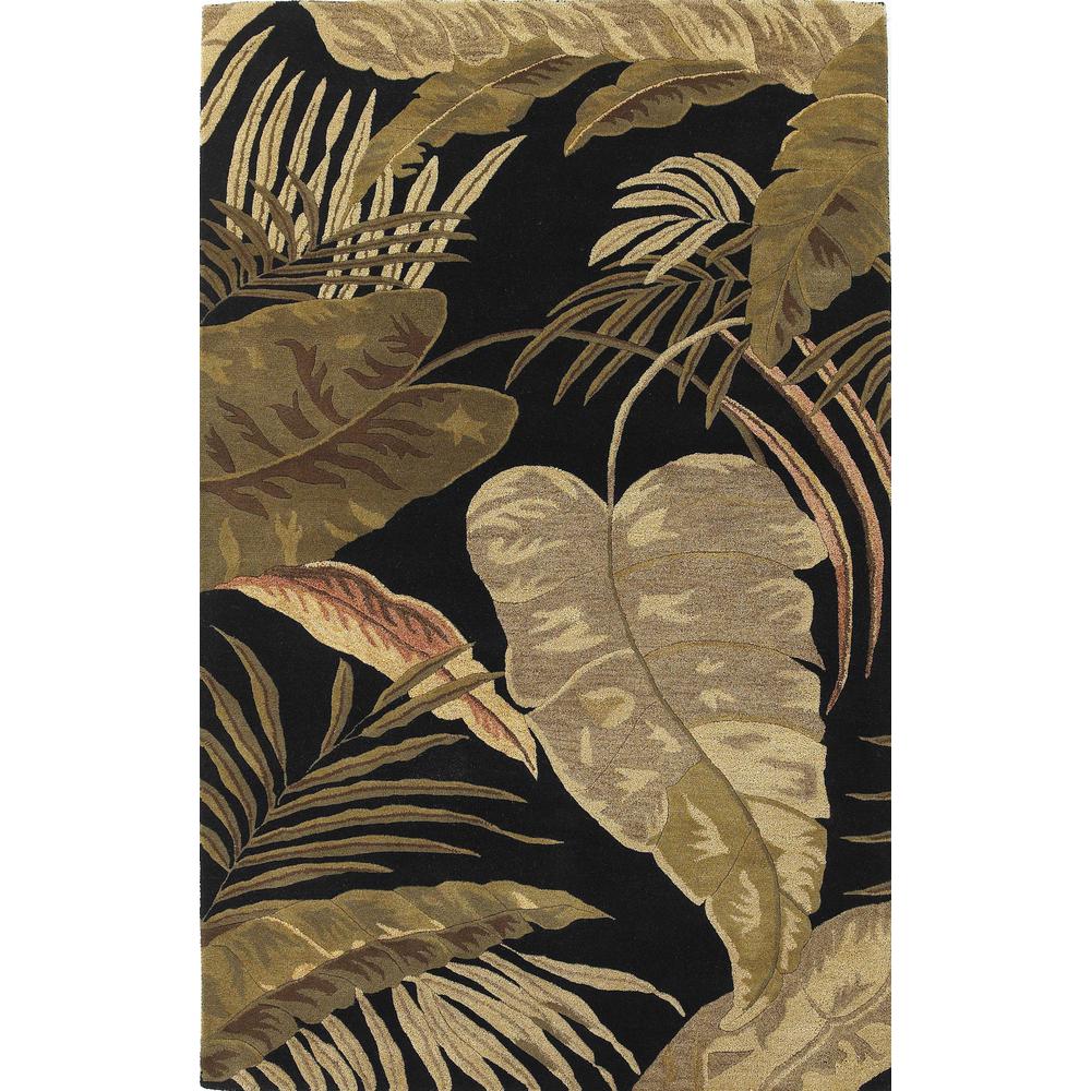 8'x11' Midnight Black Hand Tufted Tropical Leaves Indoor Area Rug - 350336. Picture 3