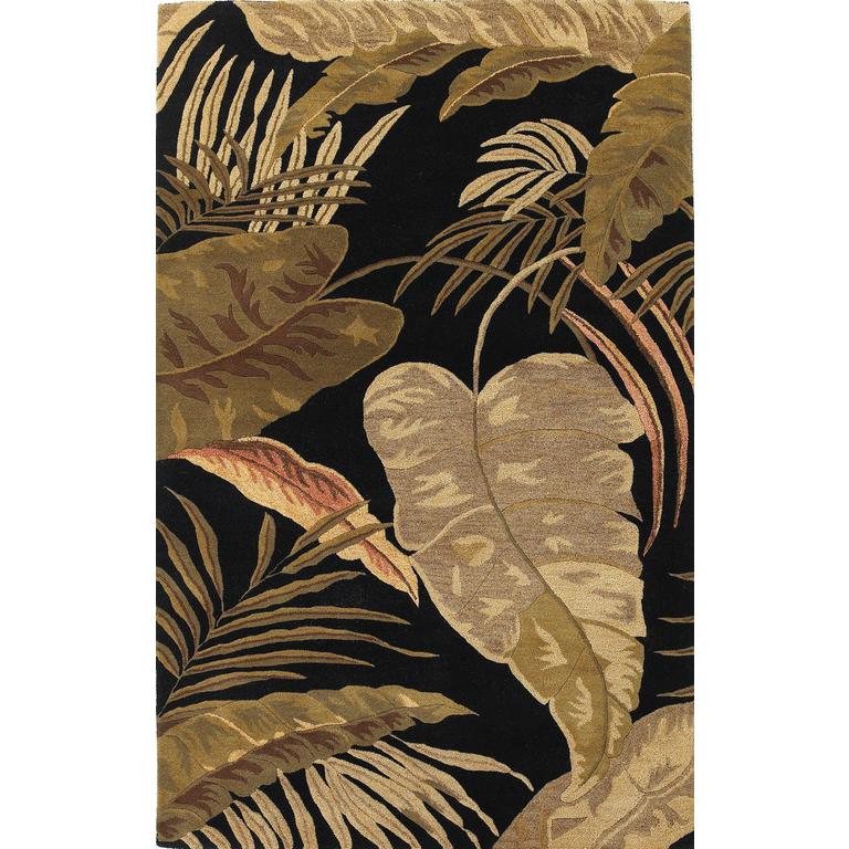 8'x11' Midnight Black Hand Tufted Tropical Leaves Indoor Area Rug - 350336. Picture 4