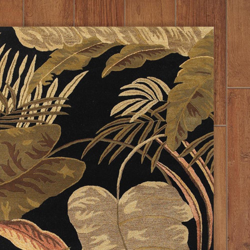 8'x11' Midnight Black Hand Tufted Tropical Leaves Indoor Area Rug - 350336. Picture 5