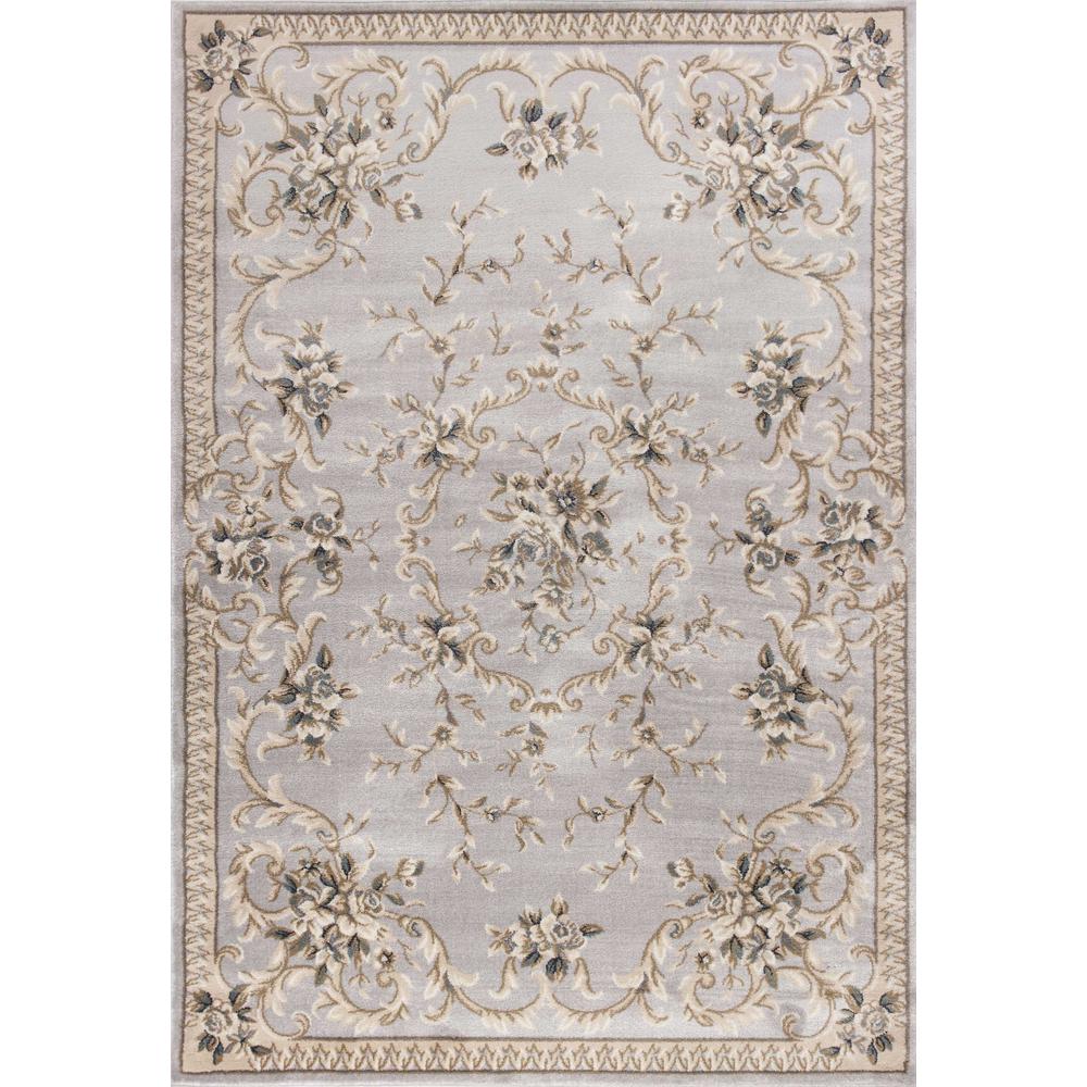 9'x12' Light Grey Bordered Floral Indoor Area Rug - 350364. Picture 1