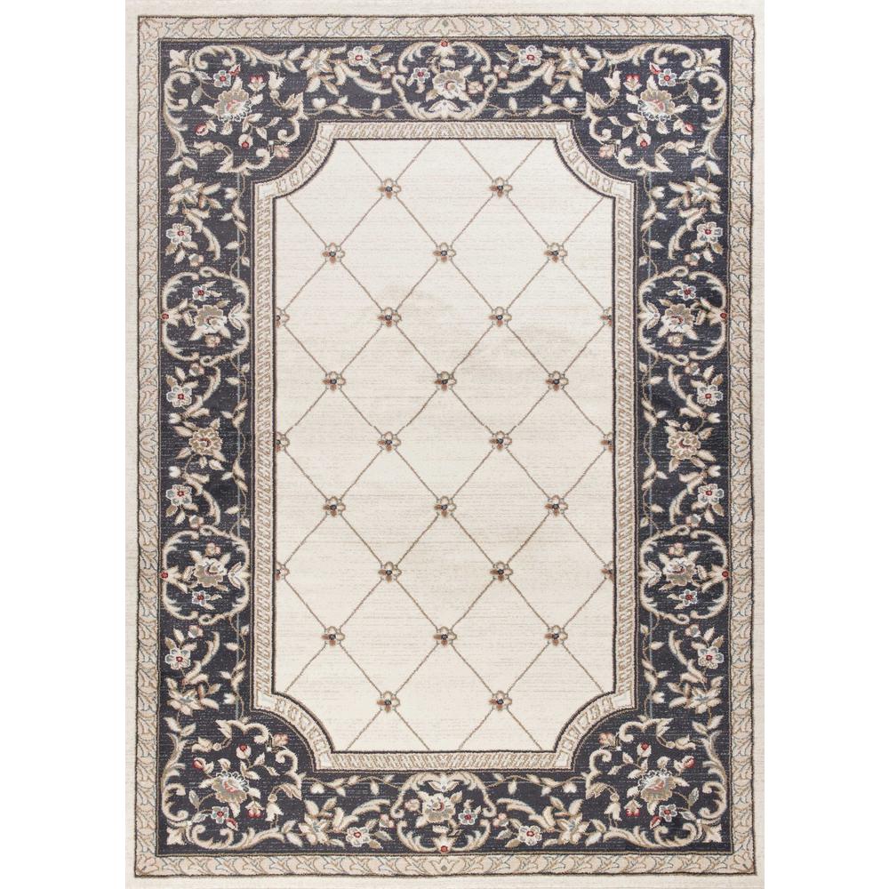 9'x12' Ivory Grey Bordered Floral Indoor Area Rug - 350370. Picture 1