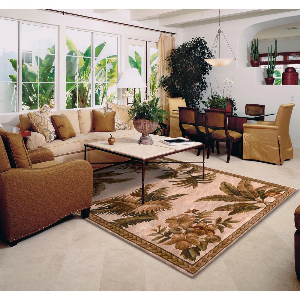 8' x 11'  Wool Ivory with Laurel Border Palm Tree Area Rug - 350429. Picture 4