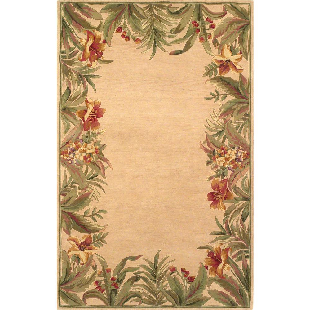 8' x 11'  Wool Ivory Tropical Greenery Area Rug - 350435. Picture 1