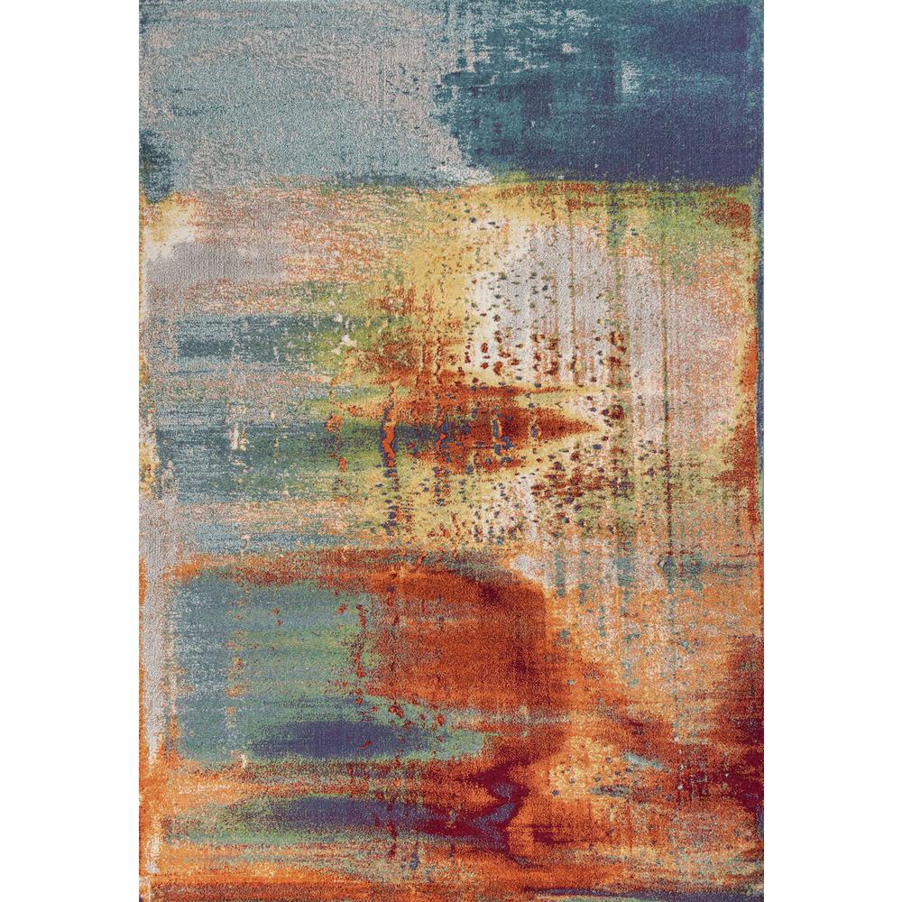 10'x13' Blue Rust Orange Machine Woven Abstract Brushstrokes Indoor Area Rug - 350518. Picture 1