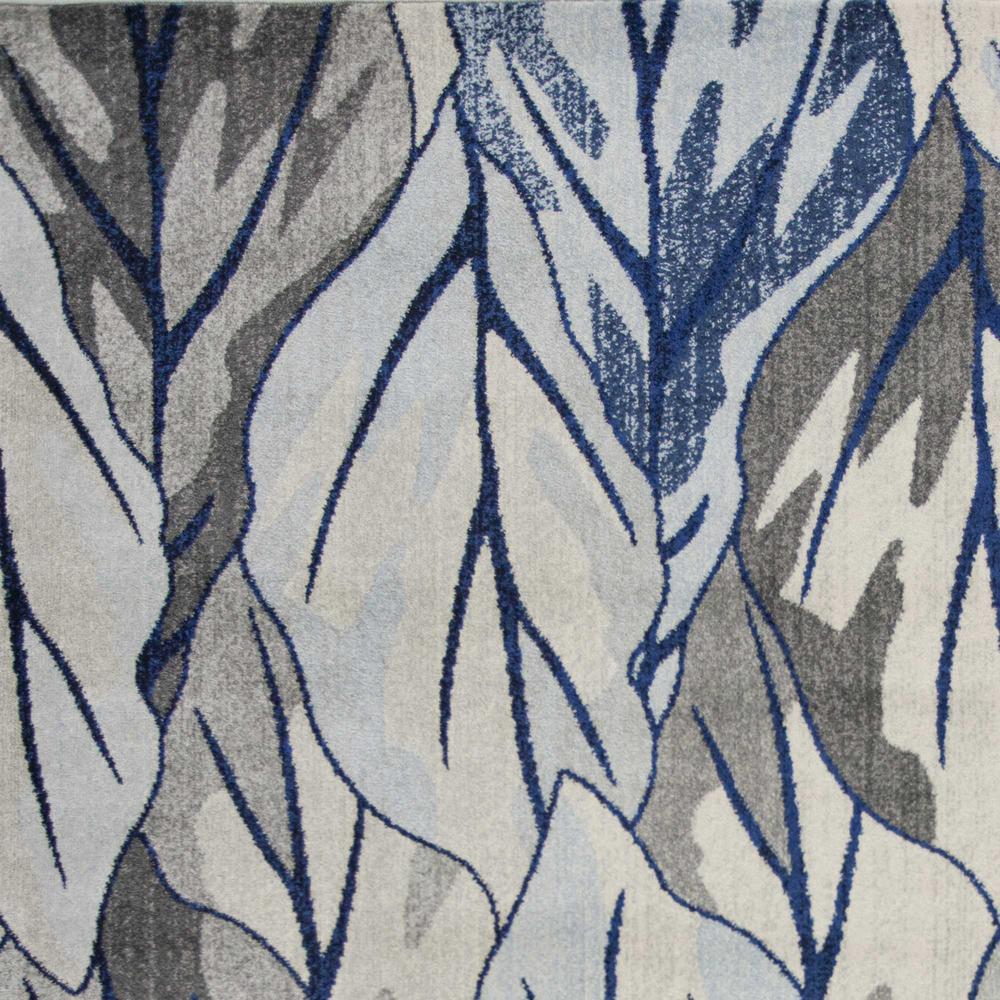 10'x13' Grey Navy Blue Machine Woven Tropical Leaves Indoor Area Rug - 350527. Picture 5