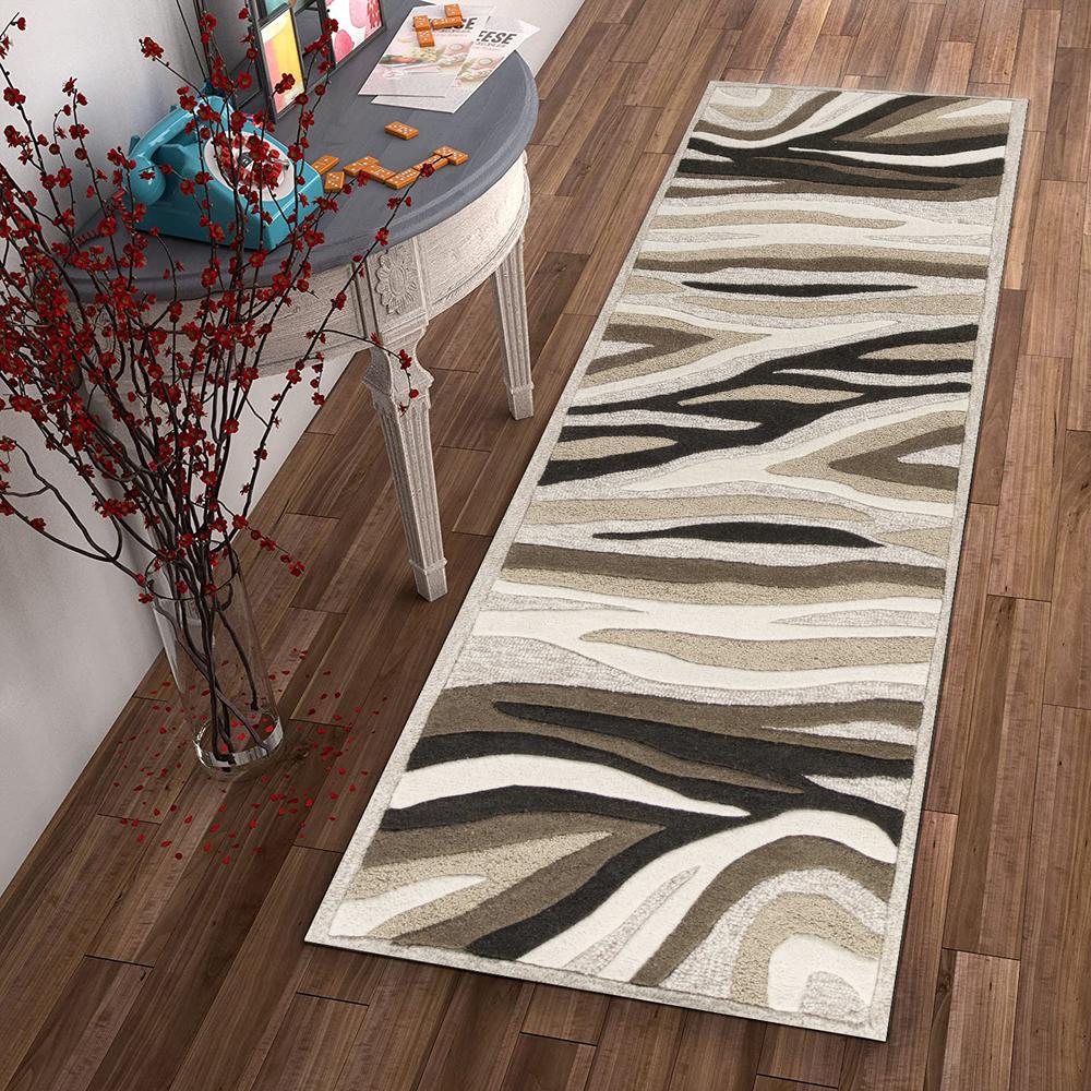 2' x 7' Natural Abstract Waves Wool Runner Rug - 352300. Picture 4