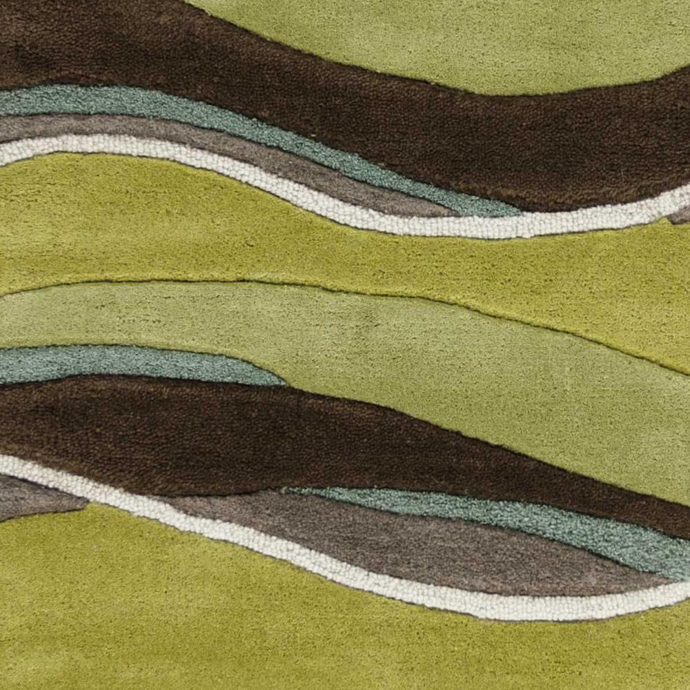 8' Lime Mocha Hand Tufted Abstract Waves Indoor Runner Rug - 352301. Picture 3