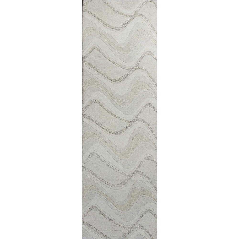 2' x 7' Ivory Abstract Waves Wool Runner Rug - 352302. Picture 1