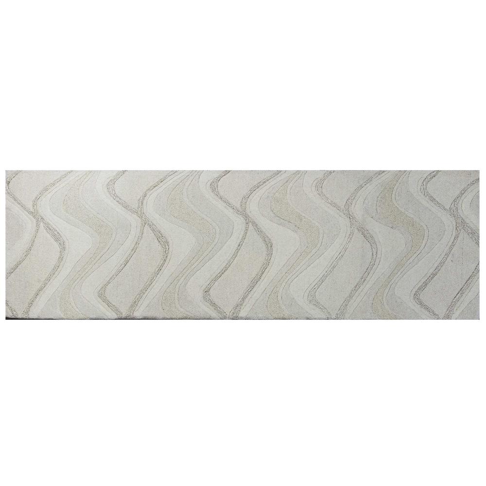 2' x 7' Ivory Abstract Waves Wool Runner Rug - 352302. Picture 2