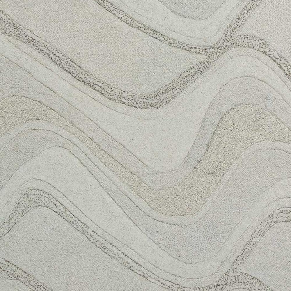 2' x 7' Ivory Abstract Waves Wool Runner Rug - 352302. Picture 3
