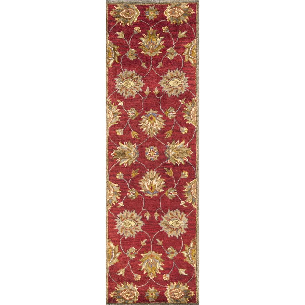 2' x 7' Red Floral Vines Bordered Wool Runner Rug - 352311. Picture 1