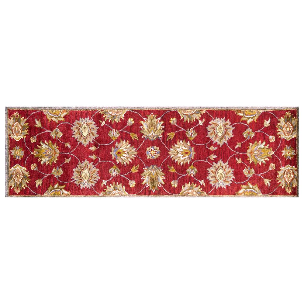 2' x 7' Red Floral Vines Bordered Wool Runner Rug - 352311. Picture 2