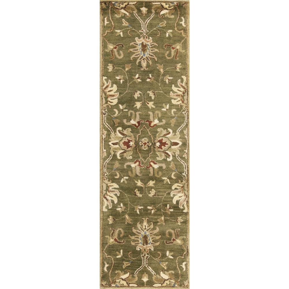2' x 7' Emerald Green Floral Vine Wool Runner Rug - 352321. Picture 1