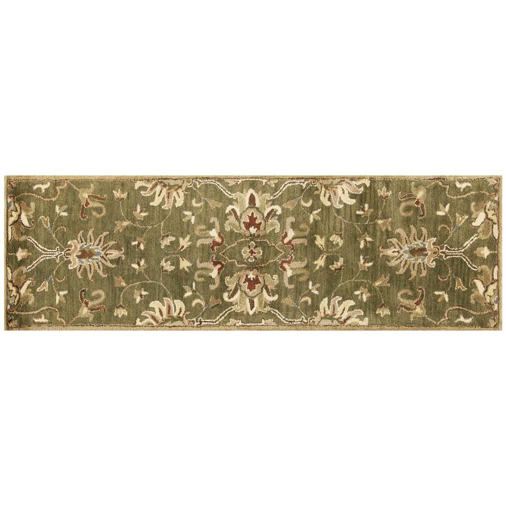 2' x 7' Emerald Green Floral Vine Wool Runner Rug - 352321. Picture 2