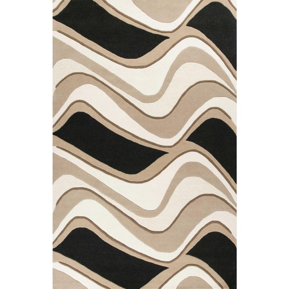 3' x 5' Black or Beige Abstract Waves Wool Area Rug - 352354. The main picture.