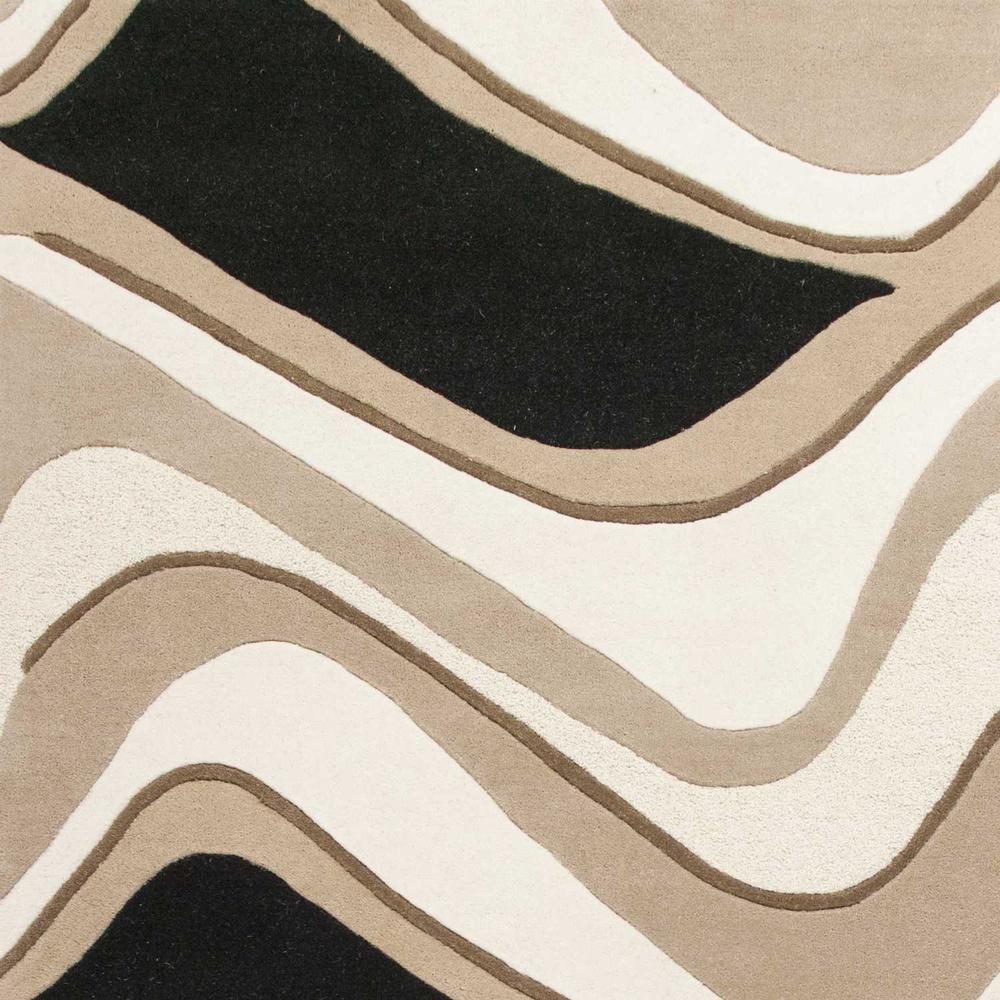 3' x 5' Black or Beige Abstract Waves Wool Area Rug - 352354. Picture 3