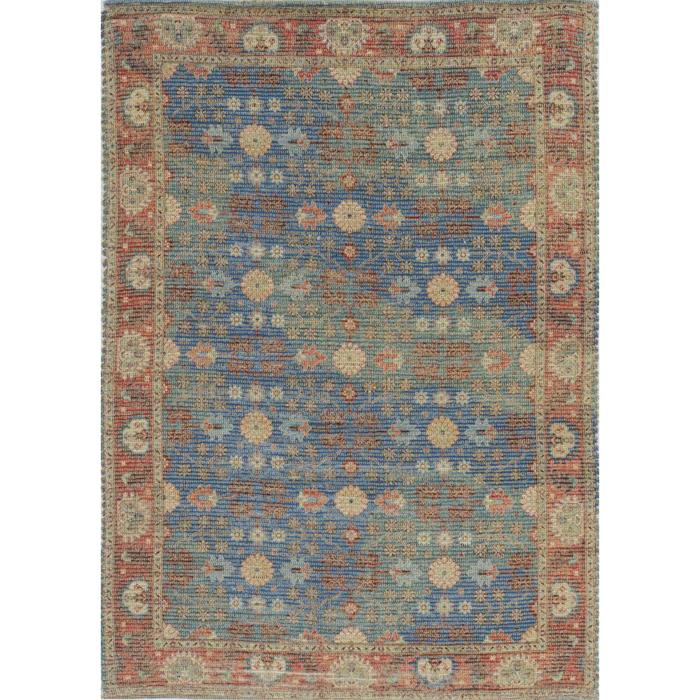 5'x7' Blue Red Hand Woven Floral Traditional Indoor Area Rug - 352369. Picture 1