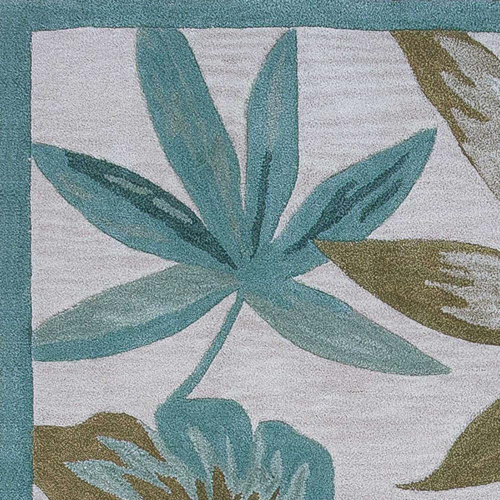 3'x5' Ivory Teal Hand Tufted Tropical Leaves Round Indoor Area Rug - 352400. Picture 2